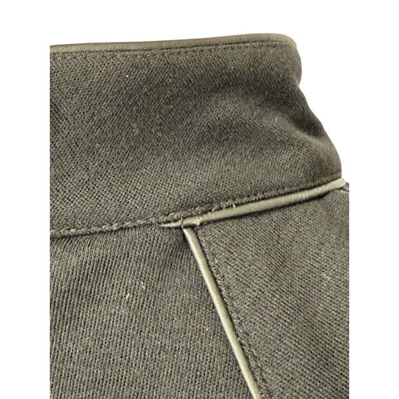 Caroline Rose Black Wool Dress Leather Trim Retro Shoulder Pads Pockets Size M - Picture 8 of 14